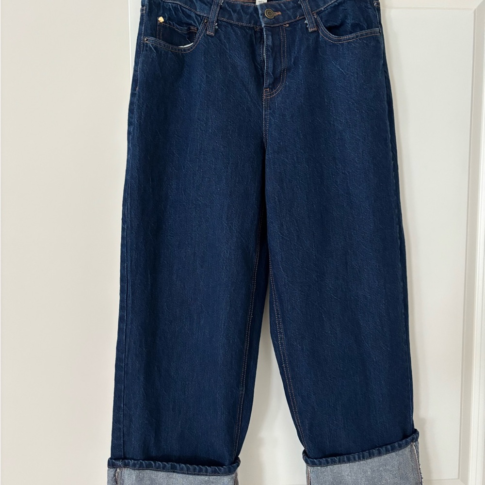 Kate Spade high rise, straight leg, wide cuff jeans